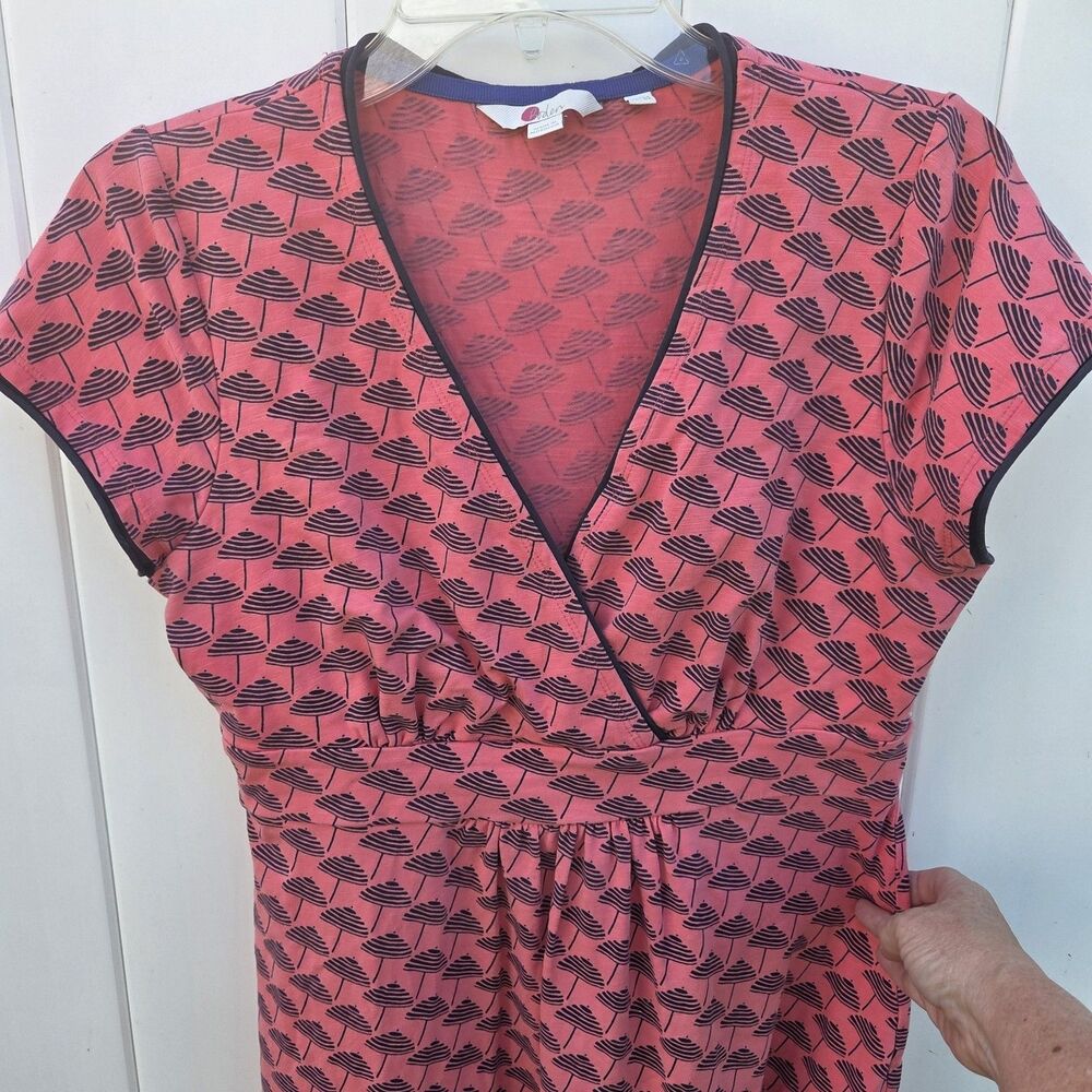 Boden Coral & Navy Sunset Parasol Umbrella Novelty Print Jersey Dress 8R - Picture 2 of 11